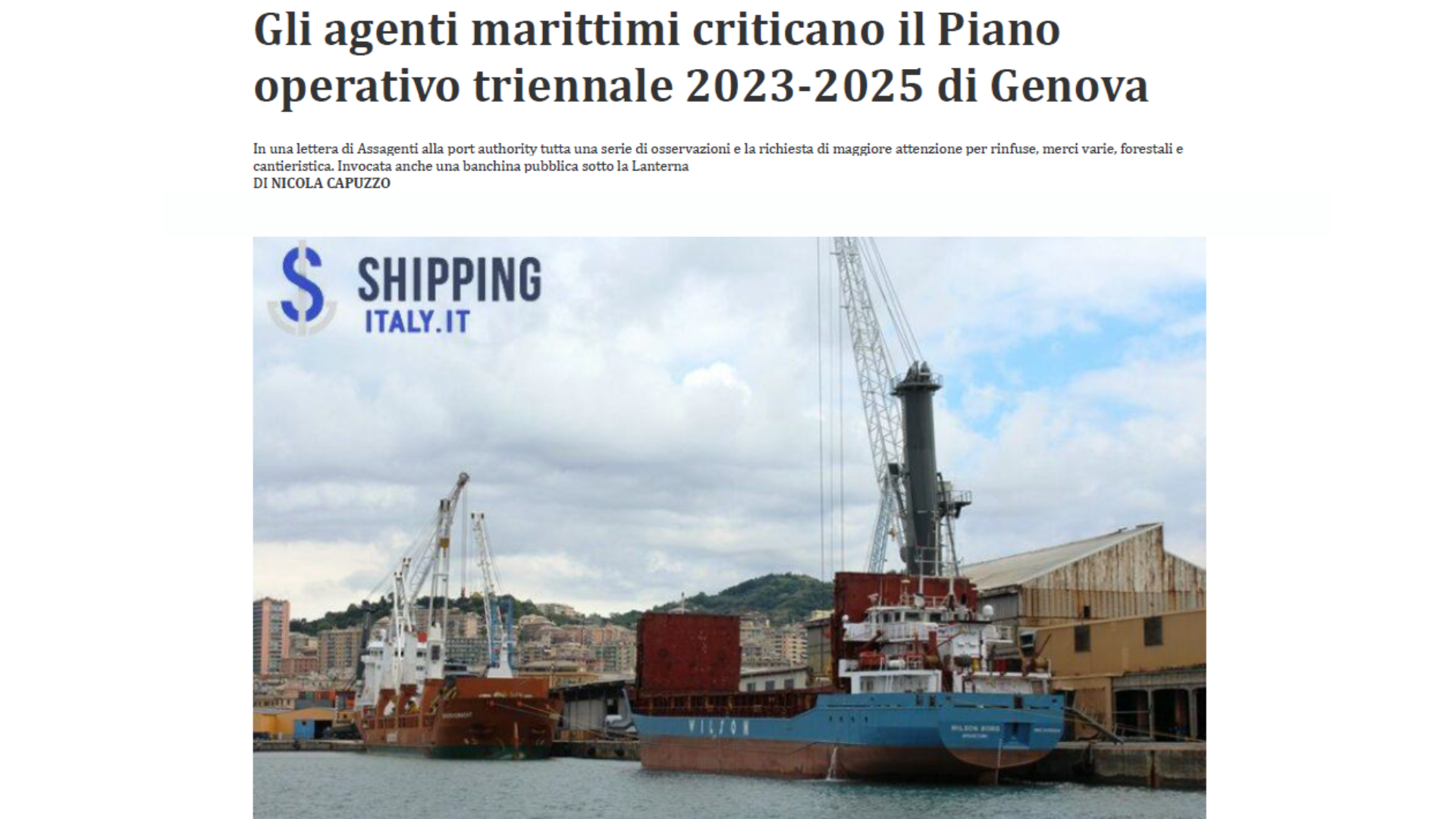 Gli agenti marittimi e il Piano operativo triennale 2023 2025 di Genova