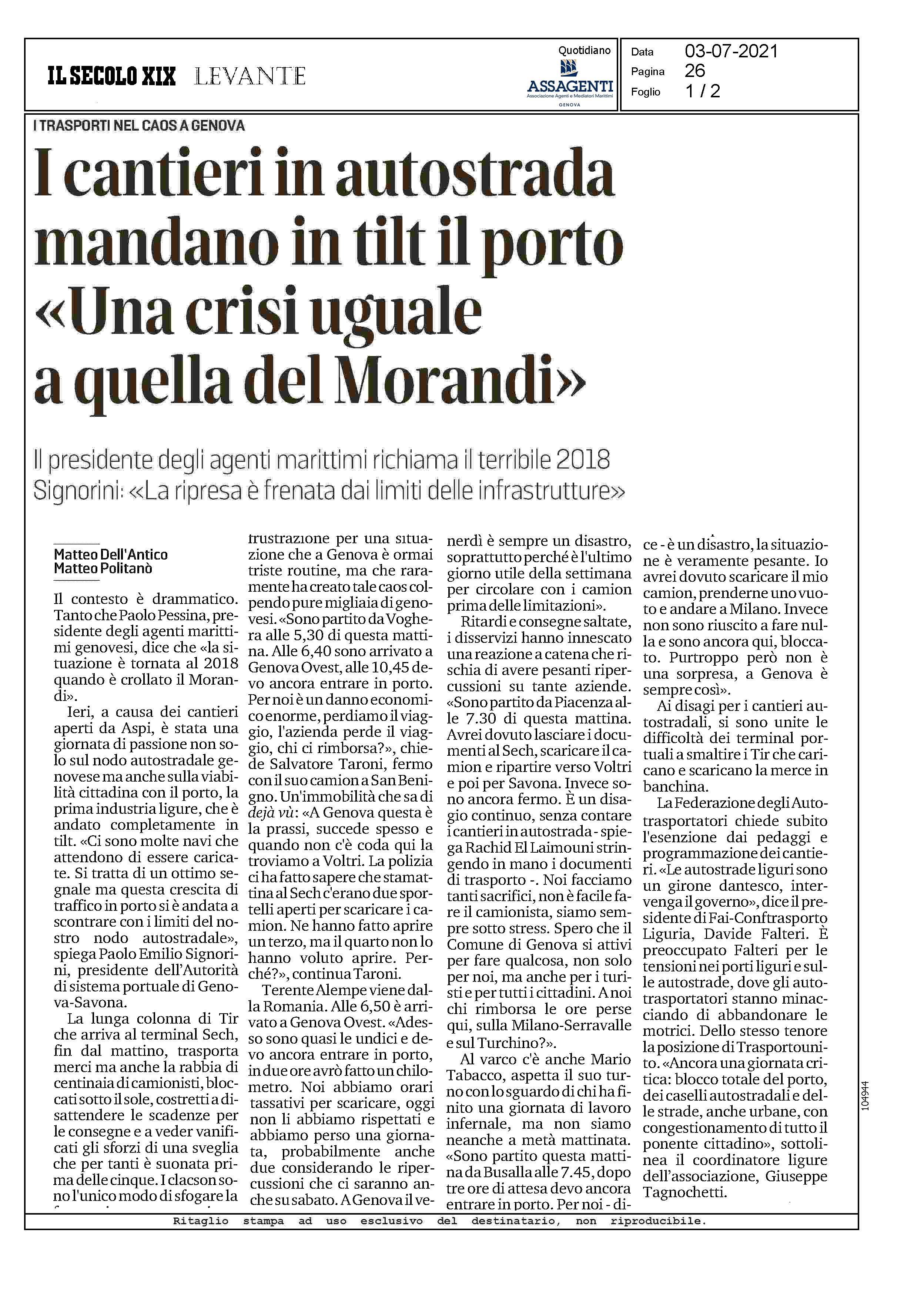 I cantieri in mandano in tilt porto «Una crisi uguale a quella del Morandi