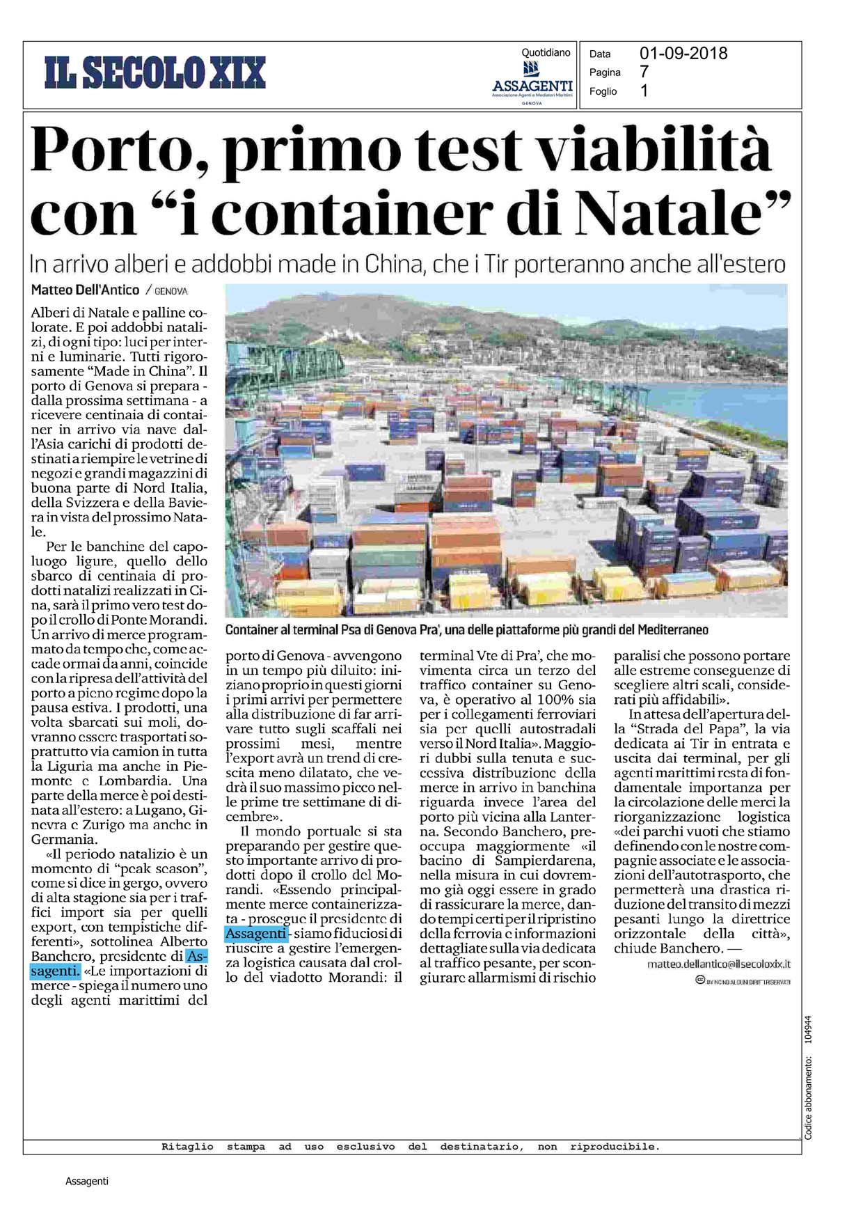 Porto, primo test viabilità con i container di Natale