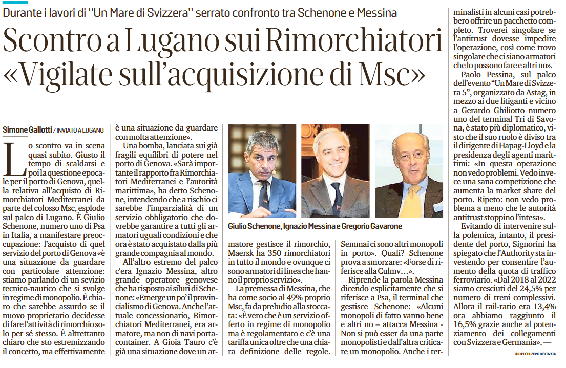 Scontro a Lugano sui Rimorchiatori Mediterranei. “Vigilare sull’acquisizione di Msc”