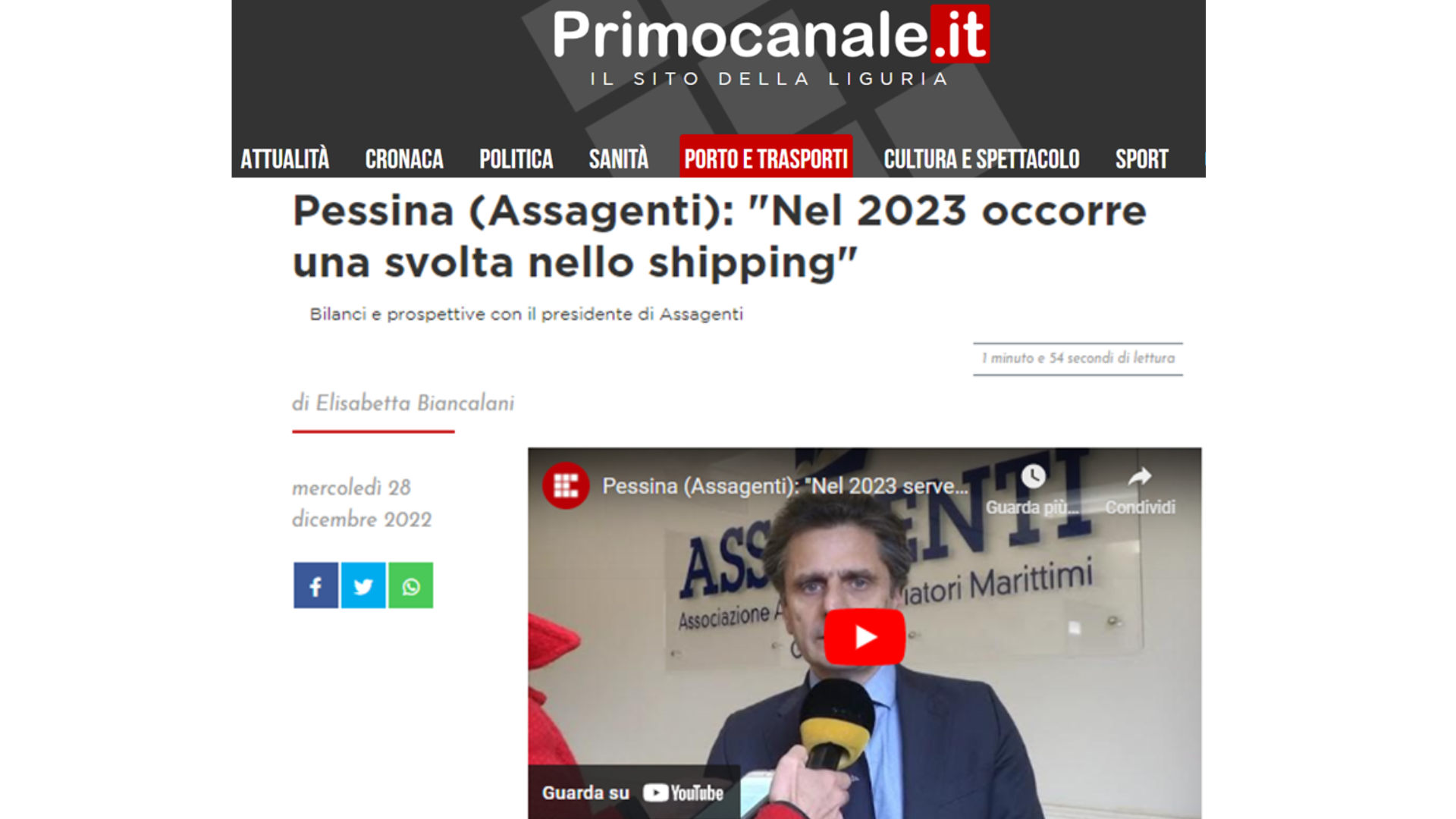 Il presidente Pessina a Primocanale: un bilancio del 2022