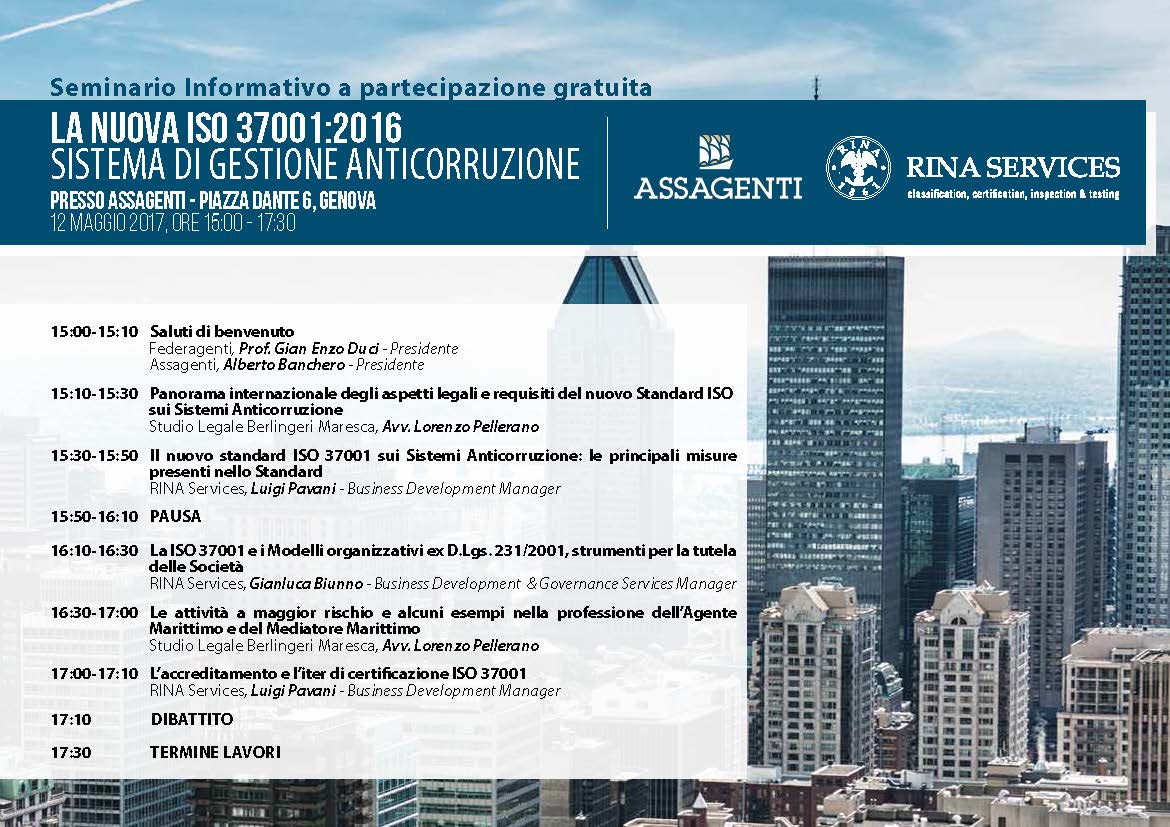 ISO 37001 per l'anticorruzione, il convegno Assagenti-Rina Service